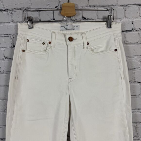 AYR The Bomb Pop Jeans Fray Hem High Rise Crop Stretch Womens 30 Magnolia White - Picture 6 of 14